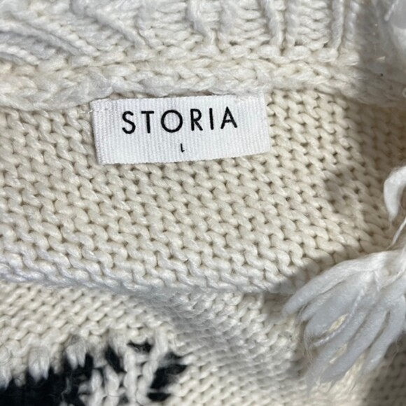 Storia Womens Ivory Knit Star Patched Cropped Sweater Fringed Hem Size Large - Picture 5 of 9